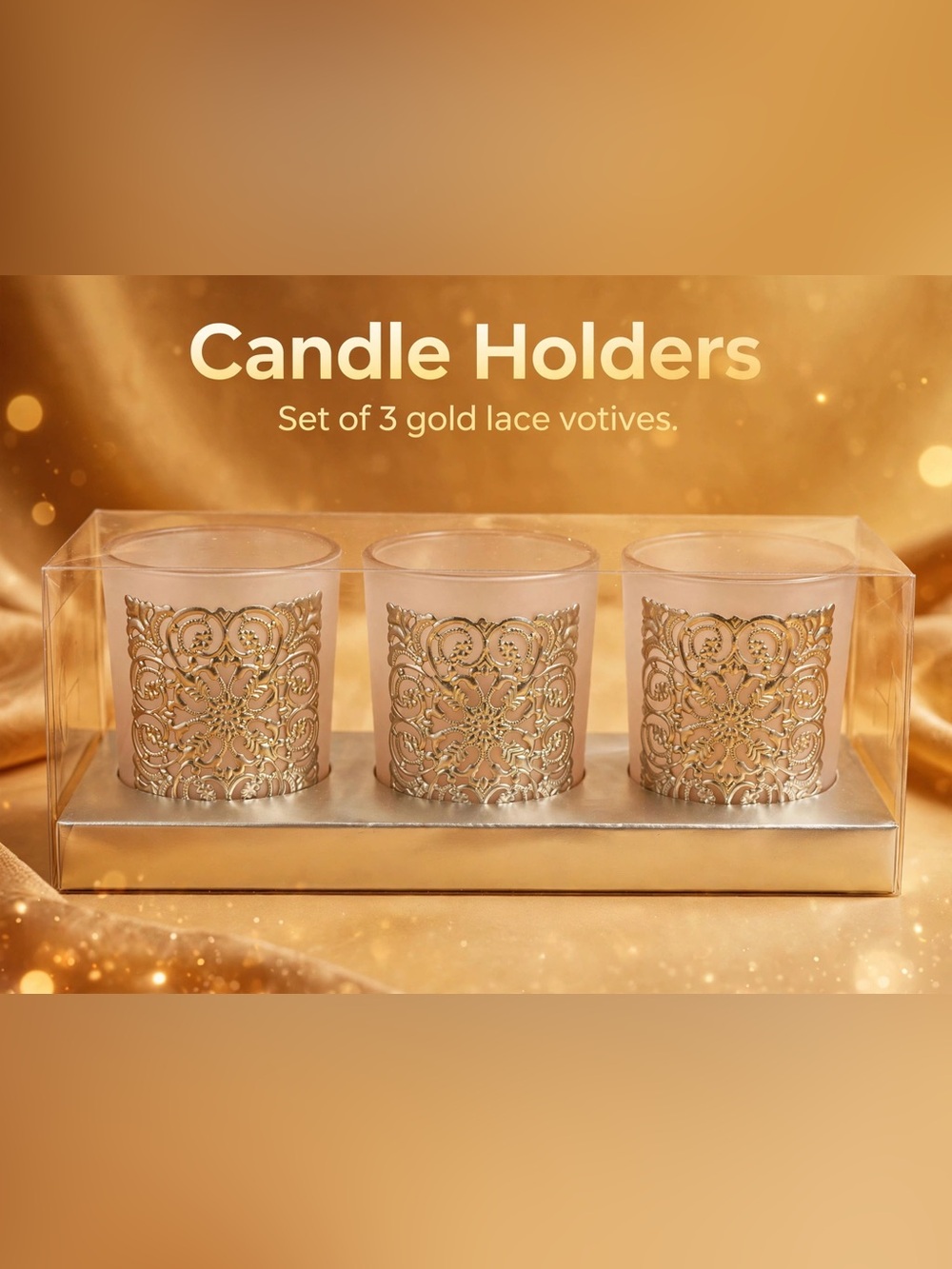 Gold Lace Votive Candle Holders - Set of 3